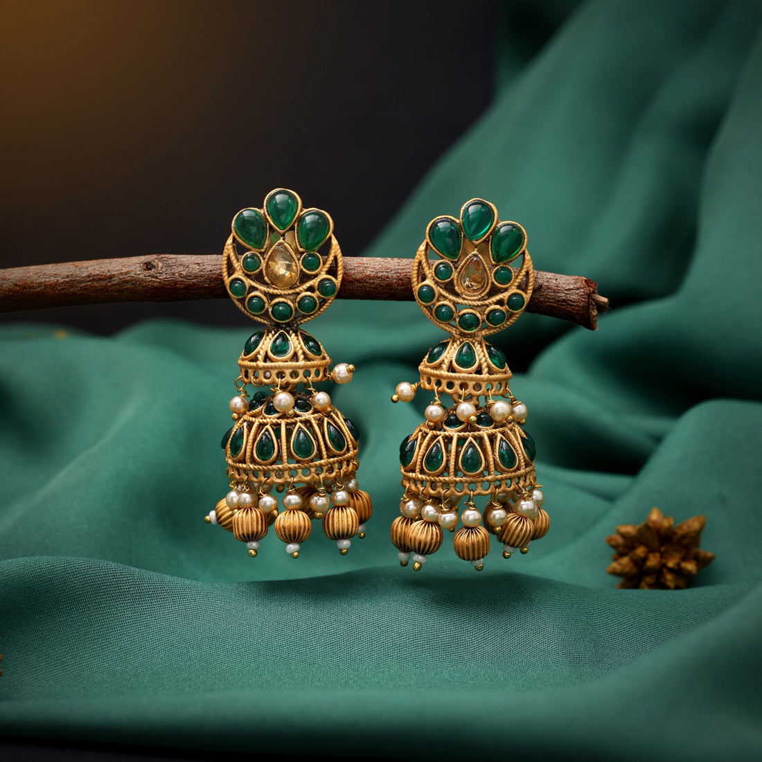Green Color Matte Gold Earrings (MGE263GRN)