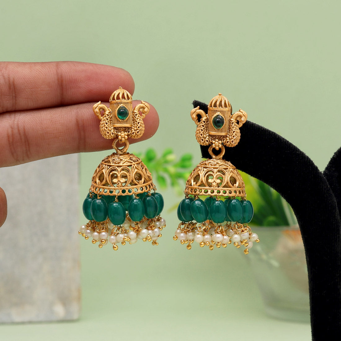 Green Color Matte Gold Earrings (MGE274GRN)