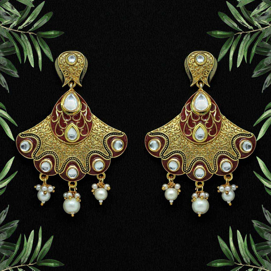 Maroon Color Kundan Meenakari Earrings (MKE1126MRN)