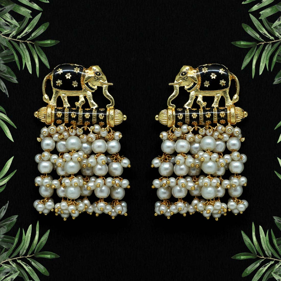 Black Color Kundan Meenakari Earrings (MKE1128BLK)