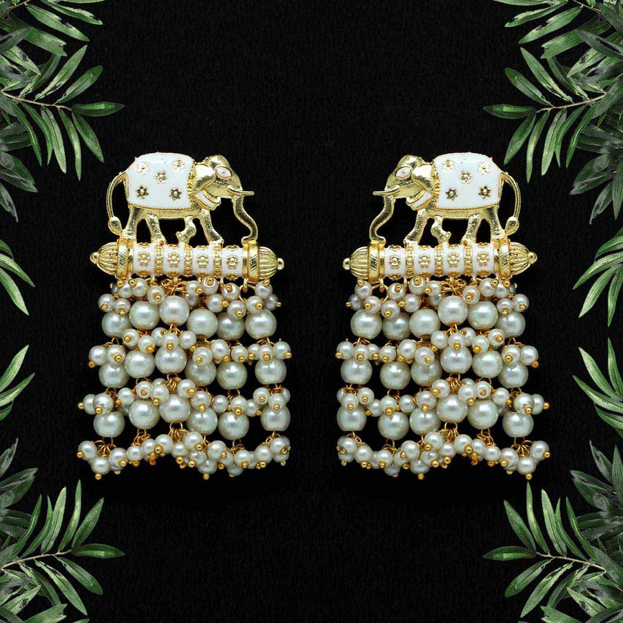 White Color Kundan Meenakari Earrings (MKE1128WHT)
