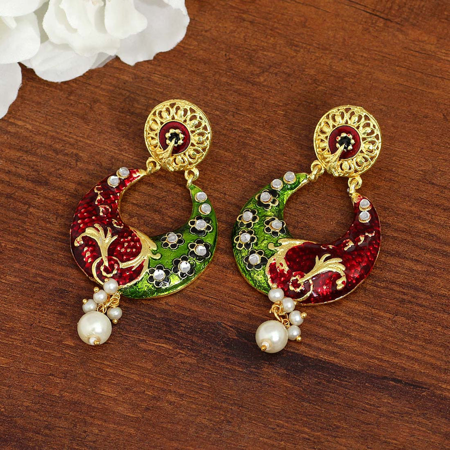 Maroon & Green Color Meenakari Earrings (MKE1140GM)
