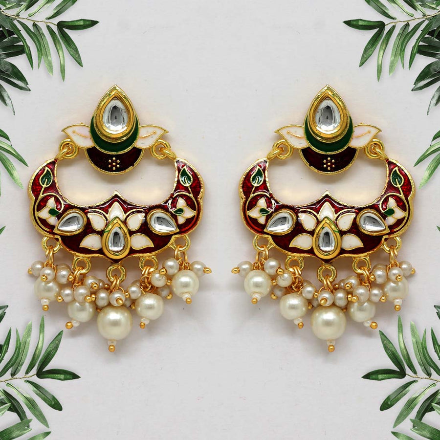 Maroon Color Kundan Meenakari Earrings (MKE1145MRN)