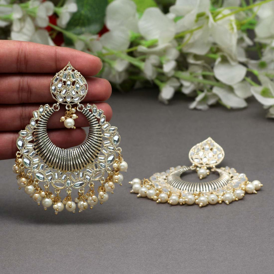 Grey Color Kundan Meenakari Earrings (MKE1239GRY)