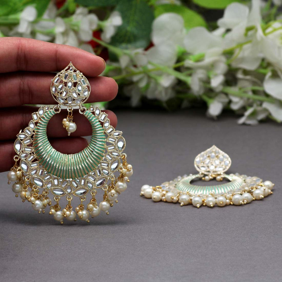Rama Green Color Kundan Meenakari Earrings (MKE1239RGRN)
