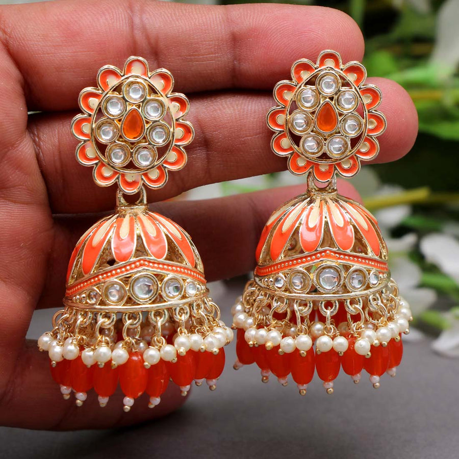 Orange Color Meenakari Earrings (MKE1246ORG)
