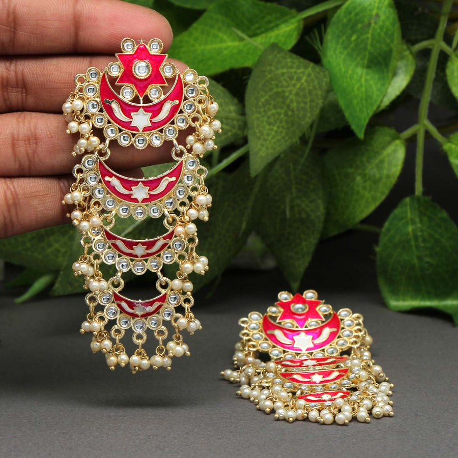 Rani Color Kundan Meenakari Earrings (MKE1260RNI)