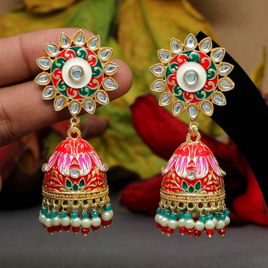 Rani & Green Meenakari Jhumka Earrings (MKE1338MG)