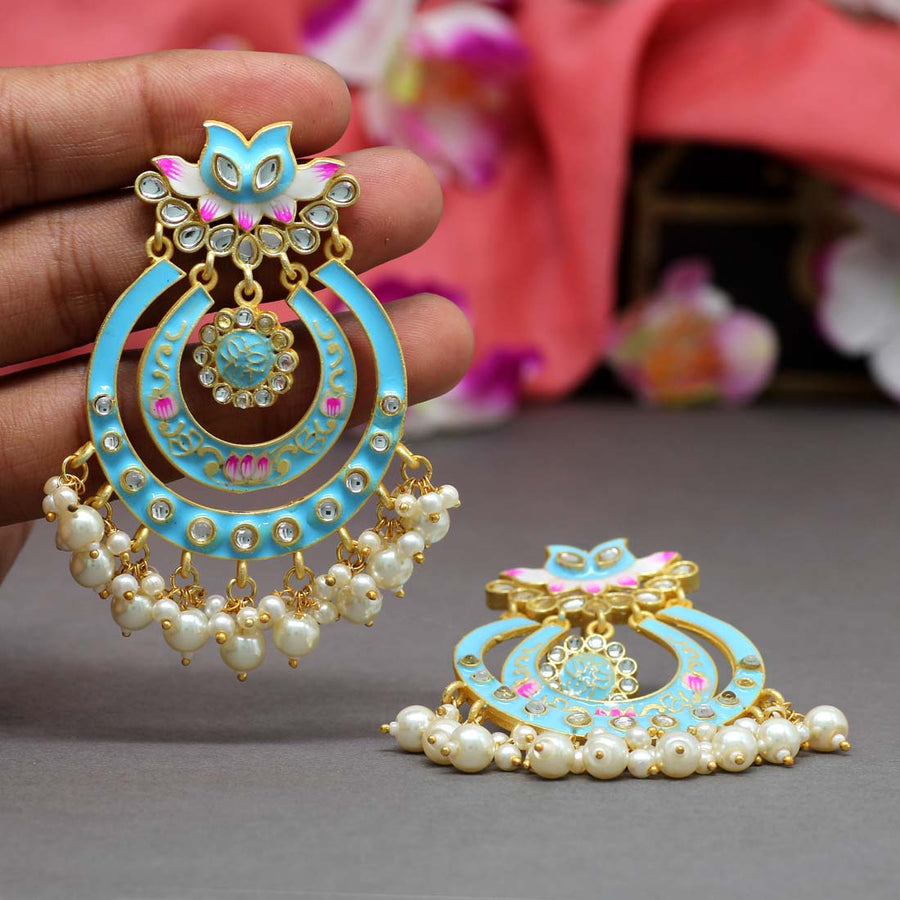 Firozi Color Meenakari Earrings (MKE1438FRZ)