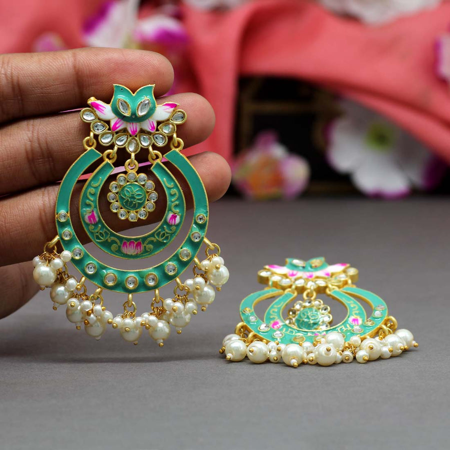 Rama Green Color Meenakari Earrings (MKE1438RGRN)