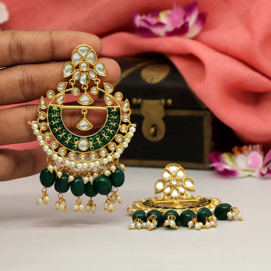 Green Color Meenakari Earrings (MKE1470GRN)