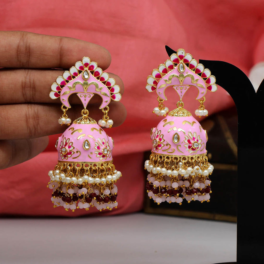 Pink Color Meenakari Earrings (MKE1472PNK)