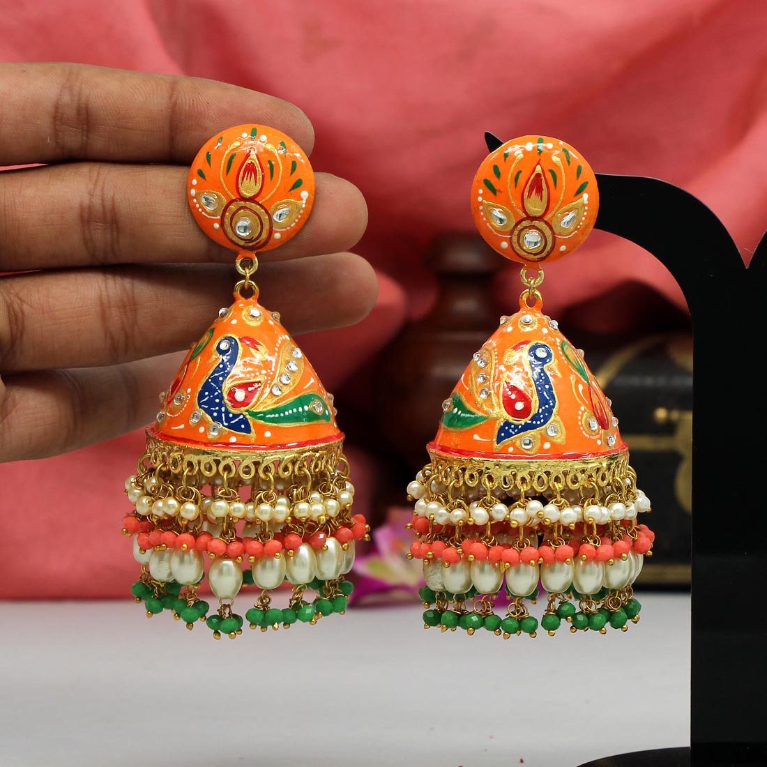 Orange sale jhumka earrings