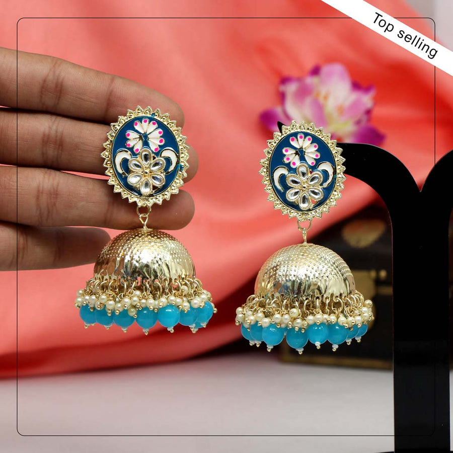 Firozi Color Kundan Meenakari Earrings (MKE1511FRZ)