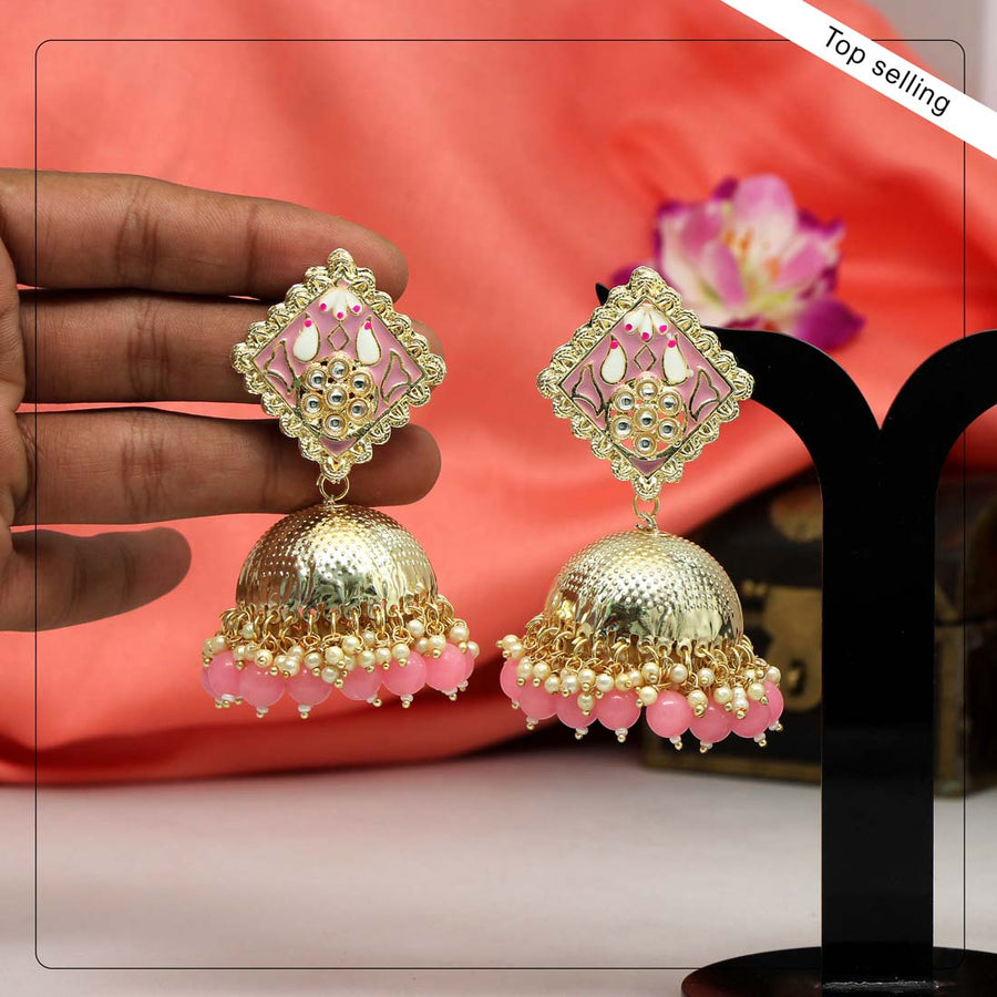 Pink Color Kundan Meenakari Earrings (MKE1514PNK)