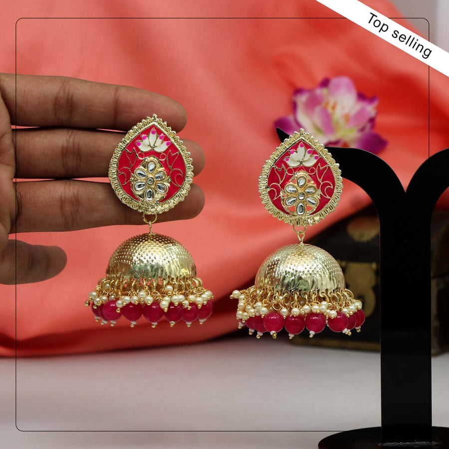 Rani Color Kundan Meenakari Earrings (MKE1515RNI)