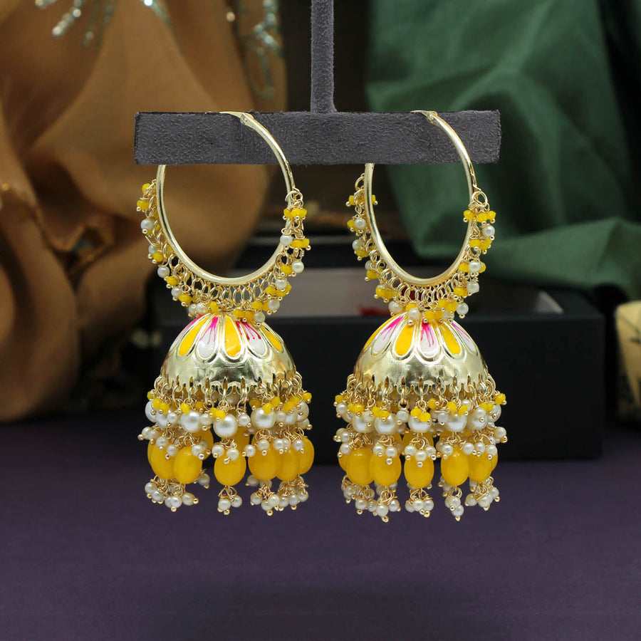 Yellow Color Hand Painted Meenakari Earrings (MKE1602YLW)