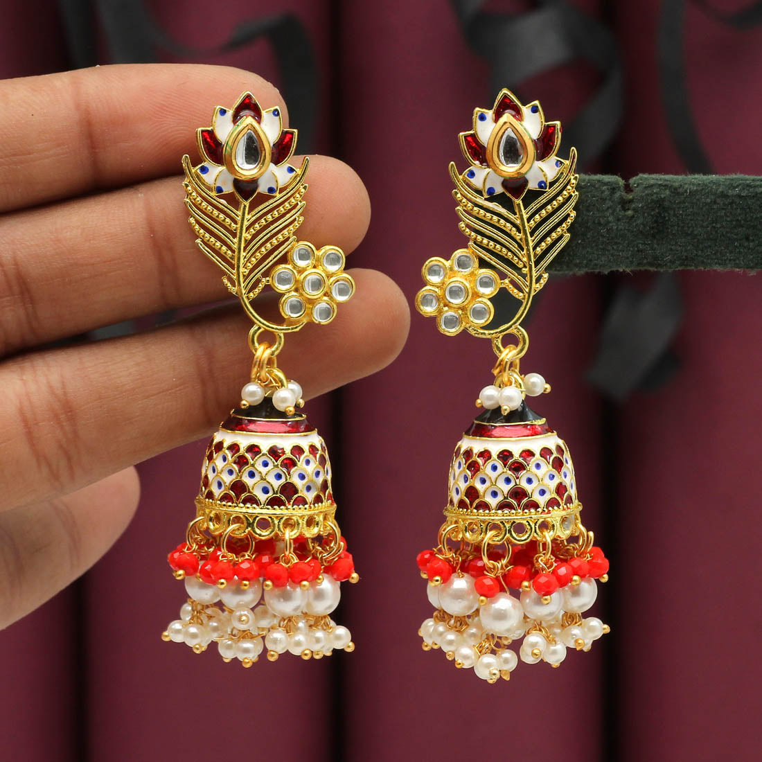 Red Color Meenakari Earrings (MKE1692RED)