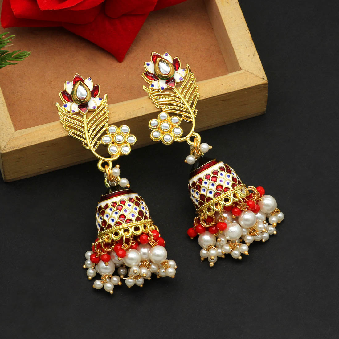 Red Color Meenakari Earrings (MKE1692RED)