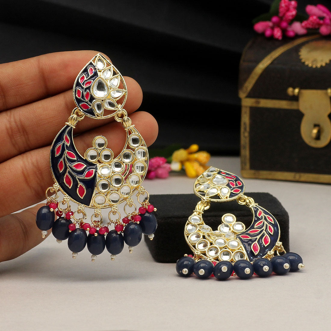 Blue Color Meenakari Earrings (MKE1719BLU)