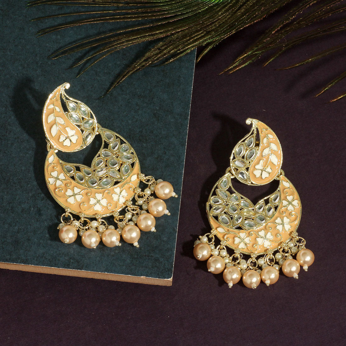 Gold Color Meenakari Earrings (MKE1720GLD)
