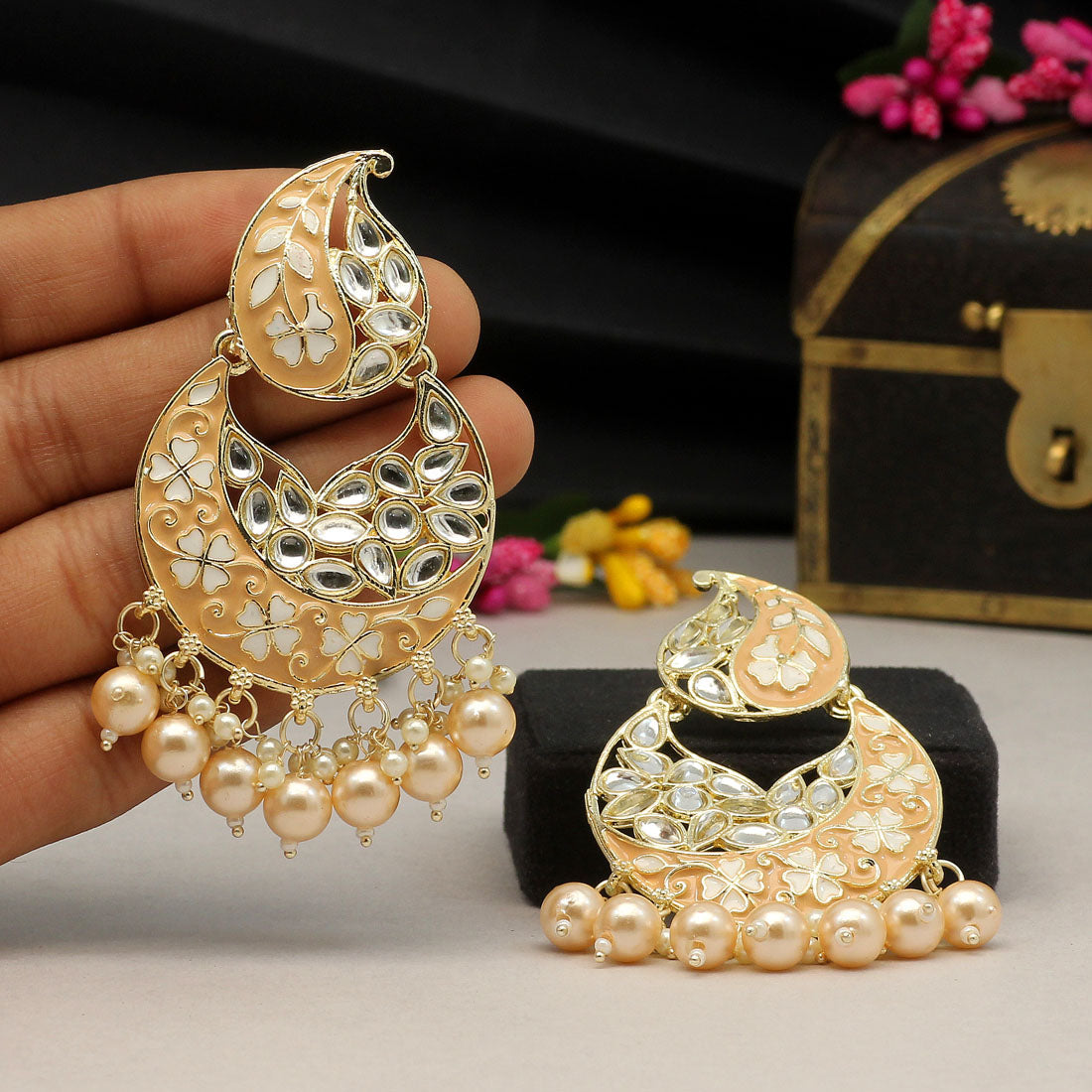 Gold Color Meenakari Earrings (MKE1720GLD)