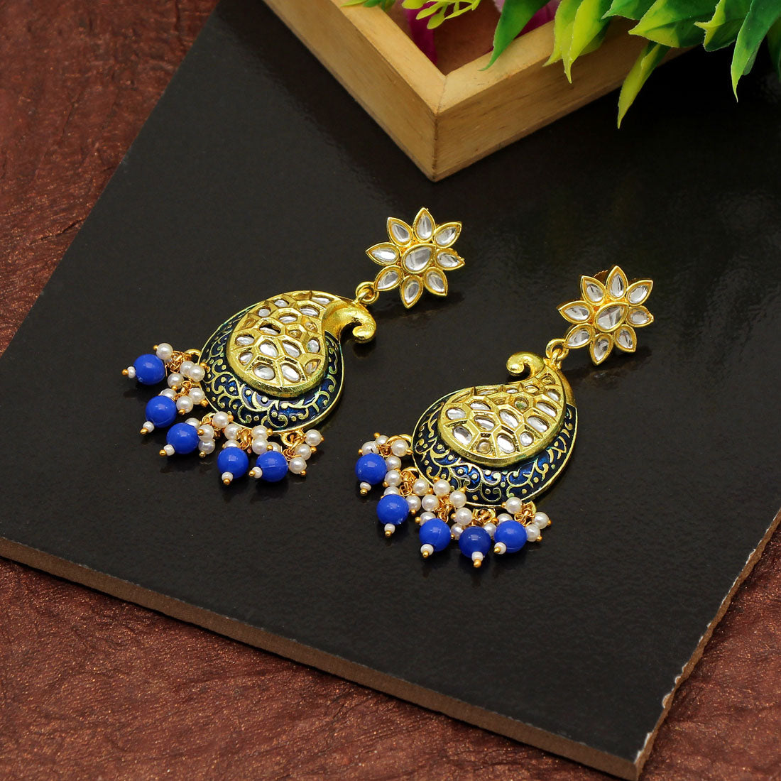 Blue Color Meenakari Earrings (MKE1760BLU)