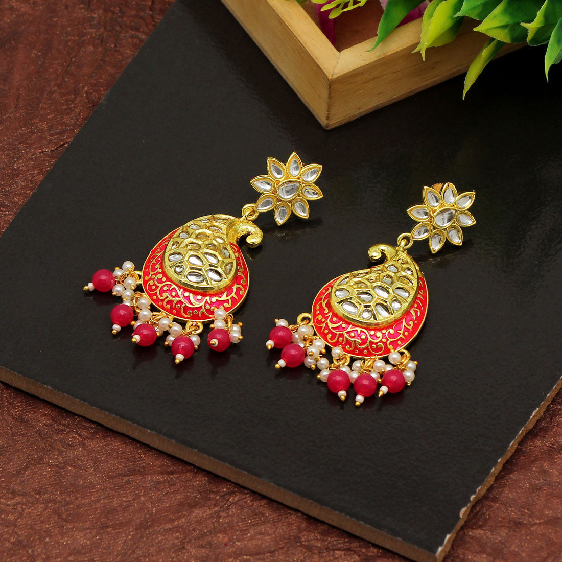 Rani Color Meenakari Earrings (MKE1760RNI)