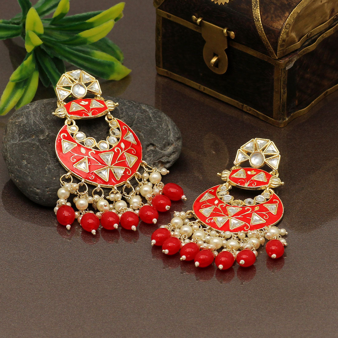 Red Color Meenakari Earrings (MKE1762RED)
