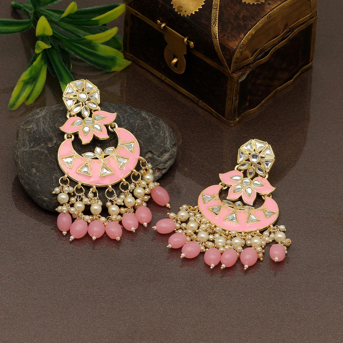 Pink Color Meenakari Earrings (MKE1764PNK)