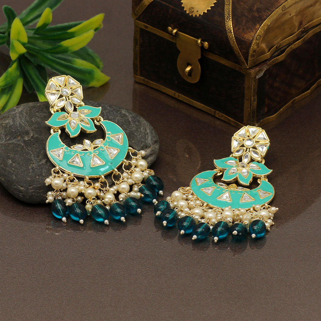 Rama Green Color Meenakari Earrings (MKE1764RGRN)