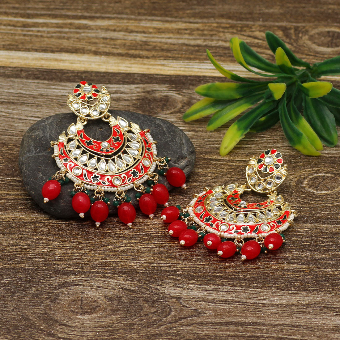 Red Color Meenakari Earrings (MKE1765RED)
