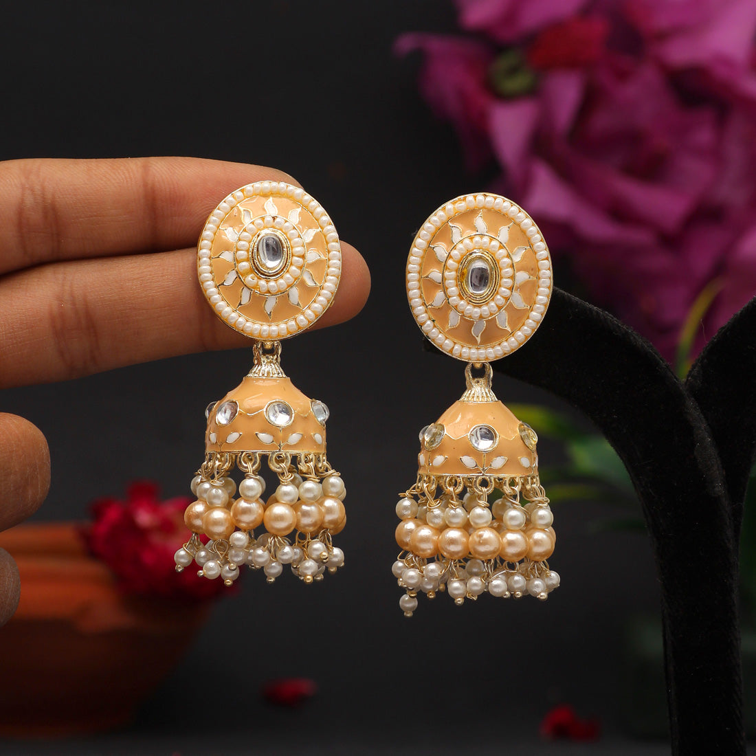 Beige Color Meenakari Earrings (MKE1769BEG)