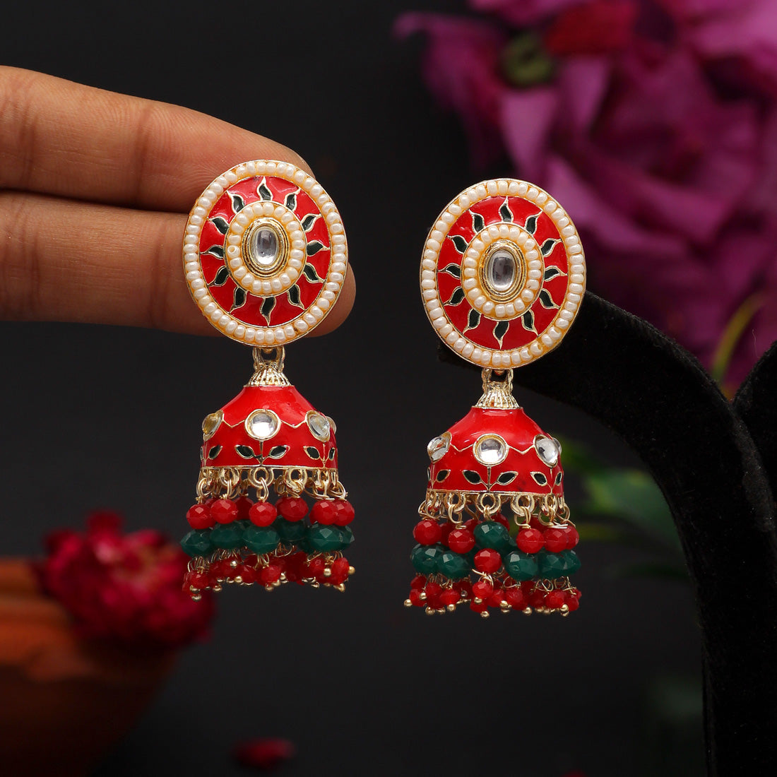 Red Color Meenakari Earrings (MKE1769RED)