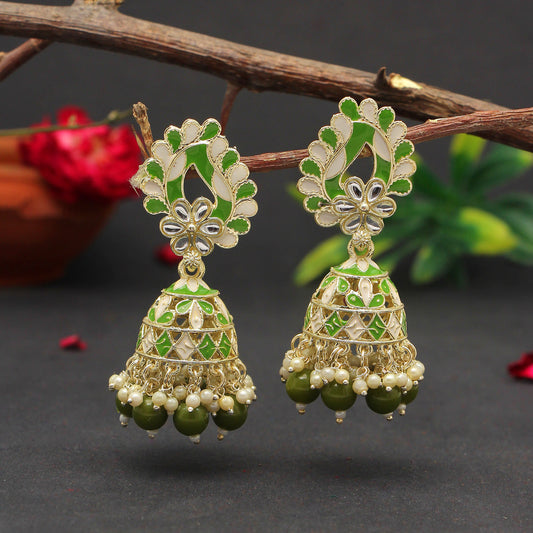 Mehandi Green Color Meenakari Earrings (MKE1771MGRN)