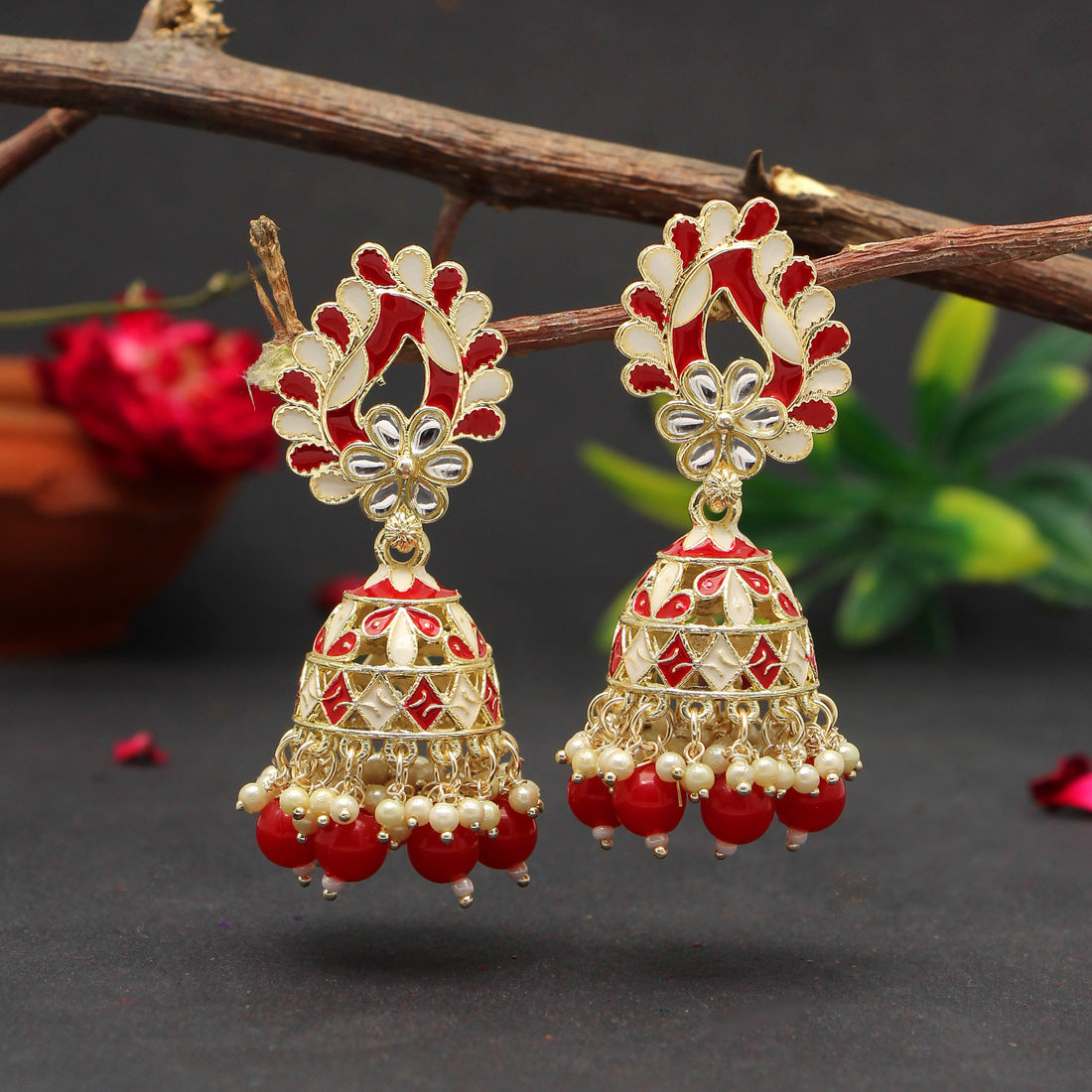 Red Color Meenakari Earrings (MKE1771RED)