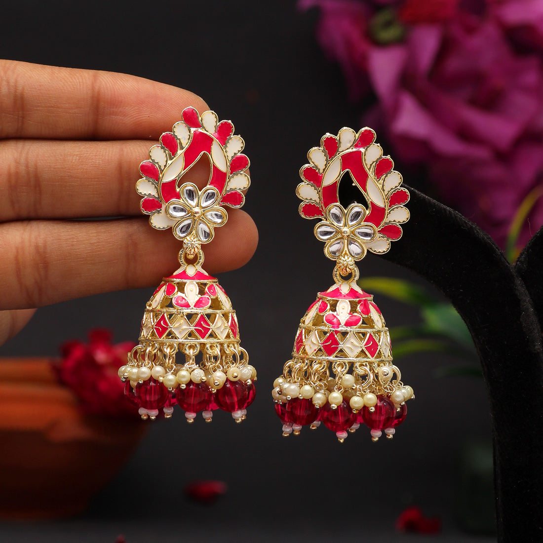 Rani Color Meenakari Earrings (MKE1771RNI)
