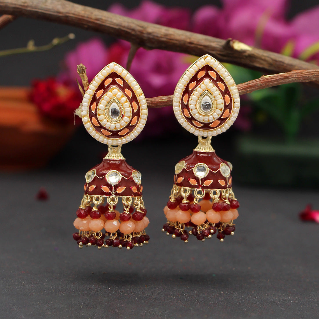 Maroon Color Meenakari Earrings (MKE1773MRN)