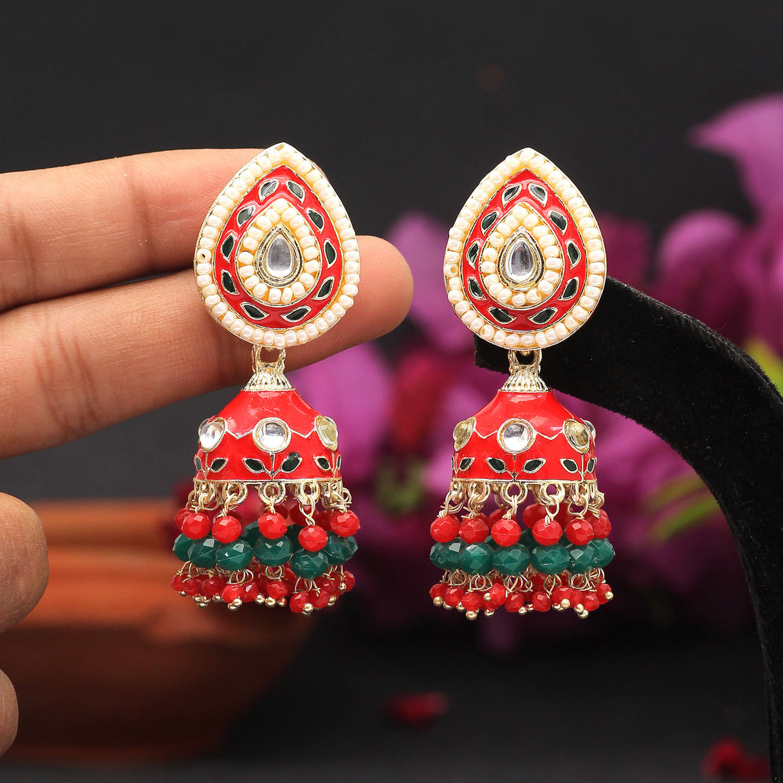 Red Color Meenakari Earrings (MKE1773RED)