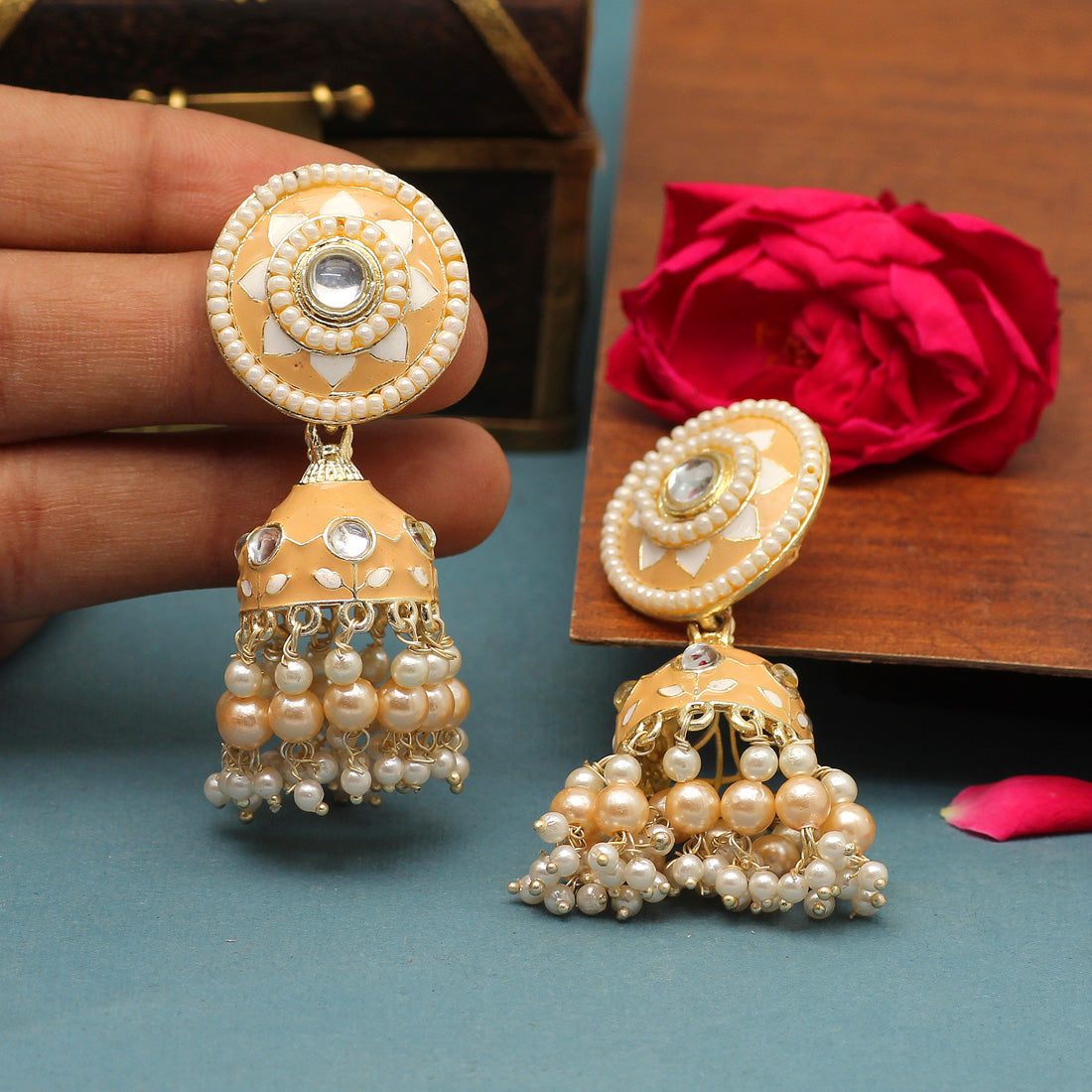 Beige Color Meenakari Earrings (MKE1774BEG)
