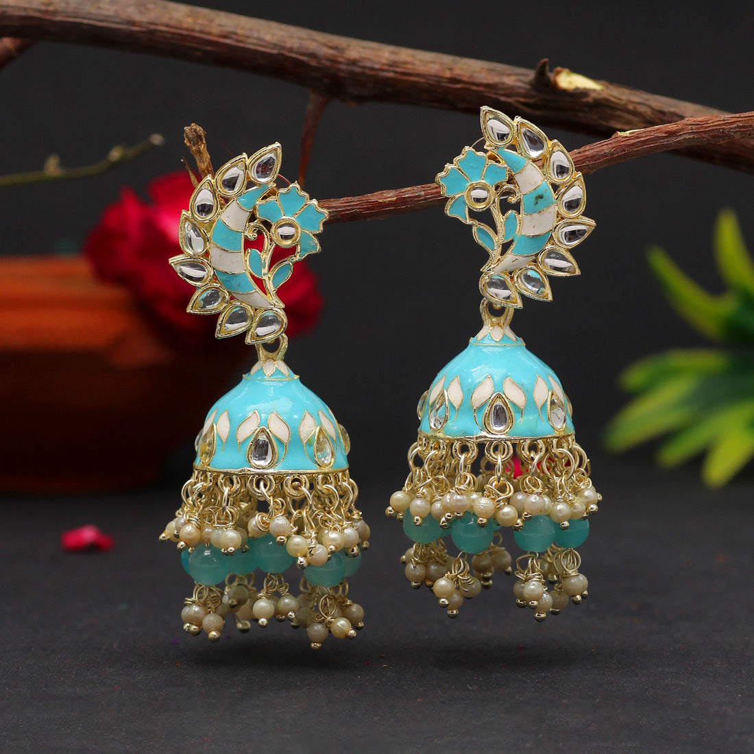 Firozi Color Meenakari Earrings (MKE1775FRZ)