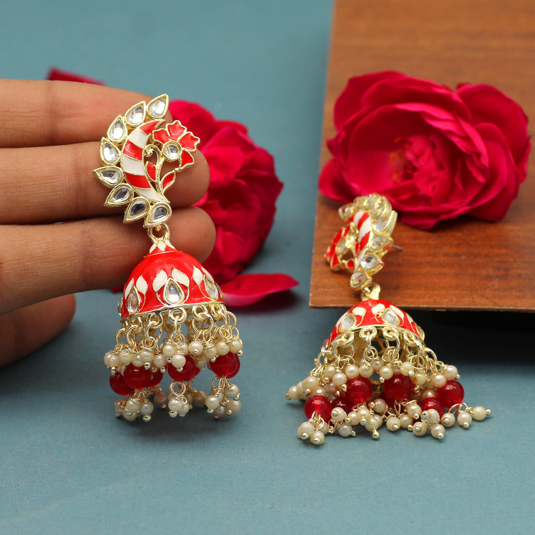 Red Color Meenakari Earrings (MKE1775RED)