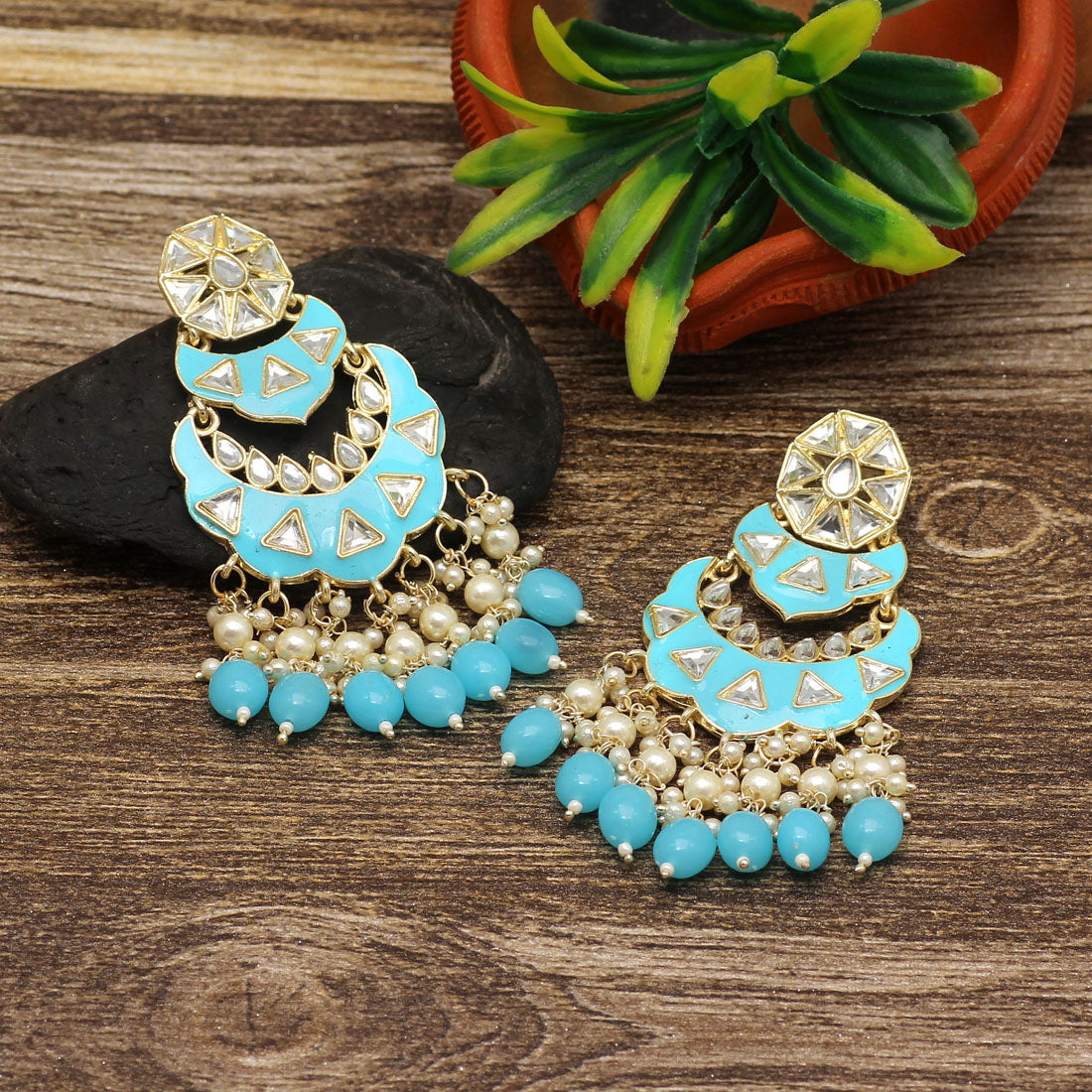 Firozi Color Meenakari Earrings (MKE1778FRZ)