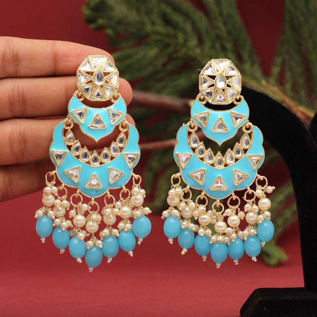 Firozi Color Meenakari Earrings (MKE1778FRZ)