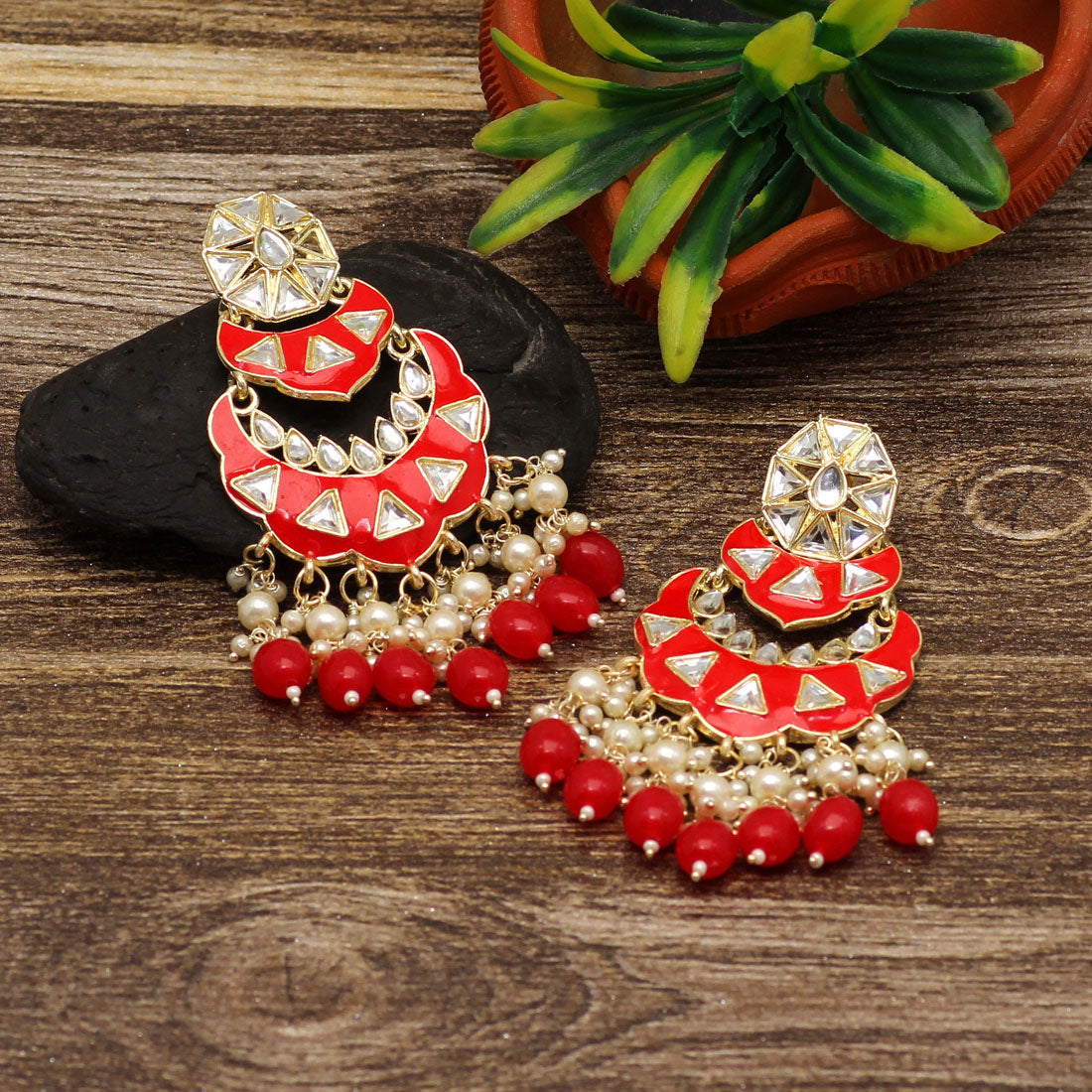 Red Color Meenakari Earrings (MKE1778RED)