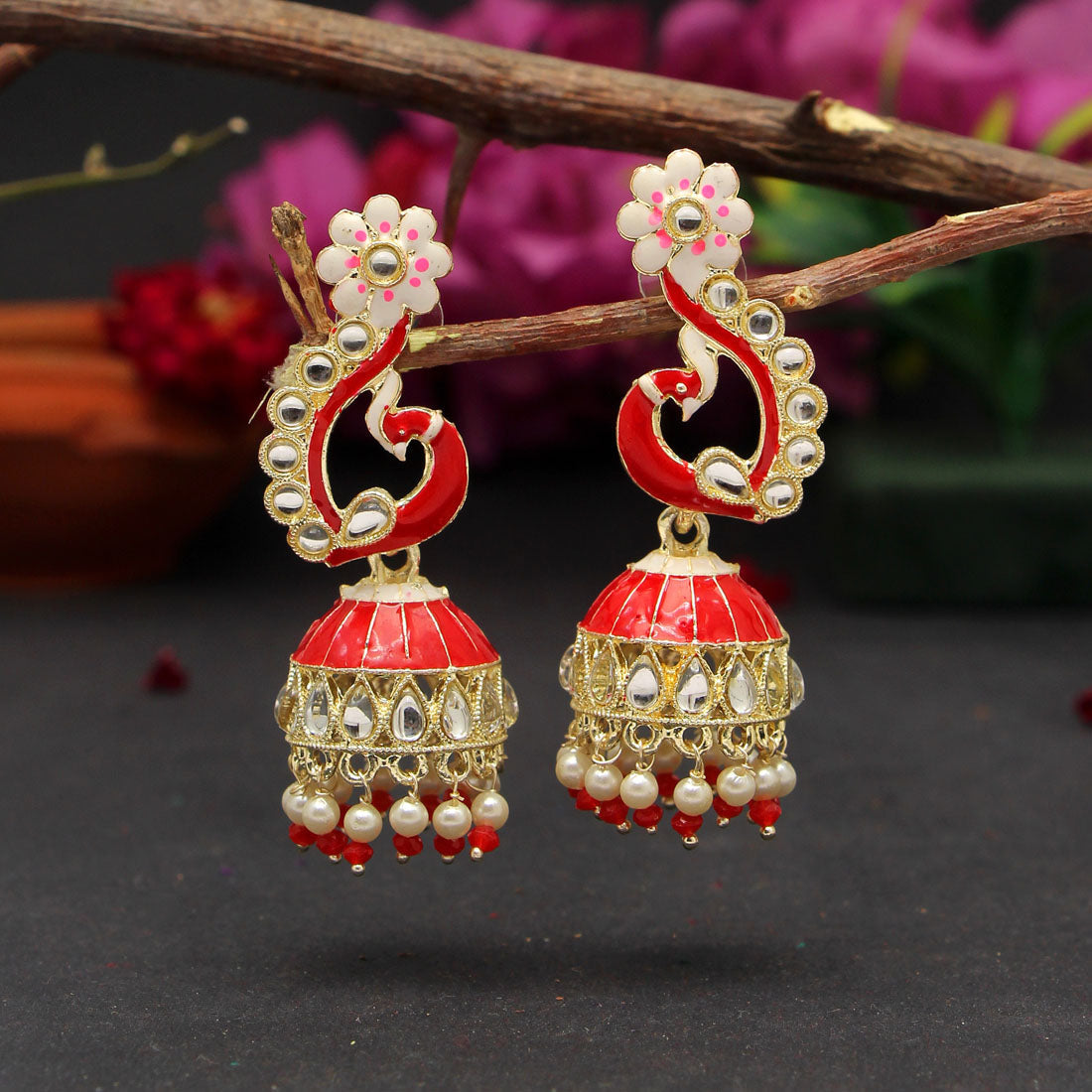 Red Color Meenakari Earrings (MKE1782RED)