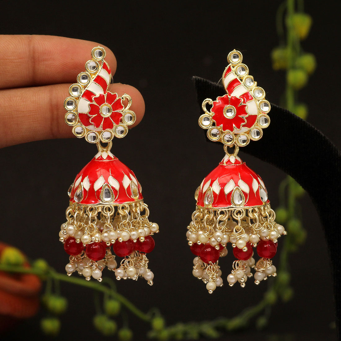 Red Color Meenakari Earrings (MKE1790RED)