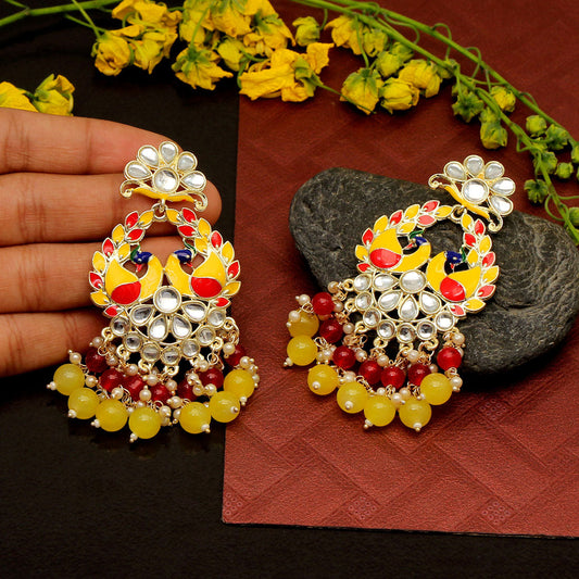 Yellow Color Meenakari Earrings (MKE1792YLW)