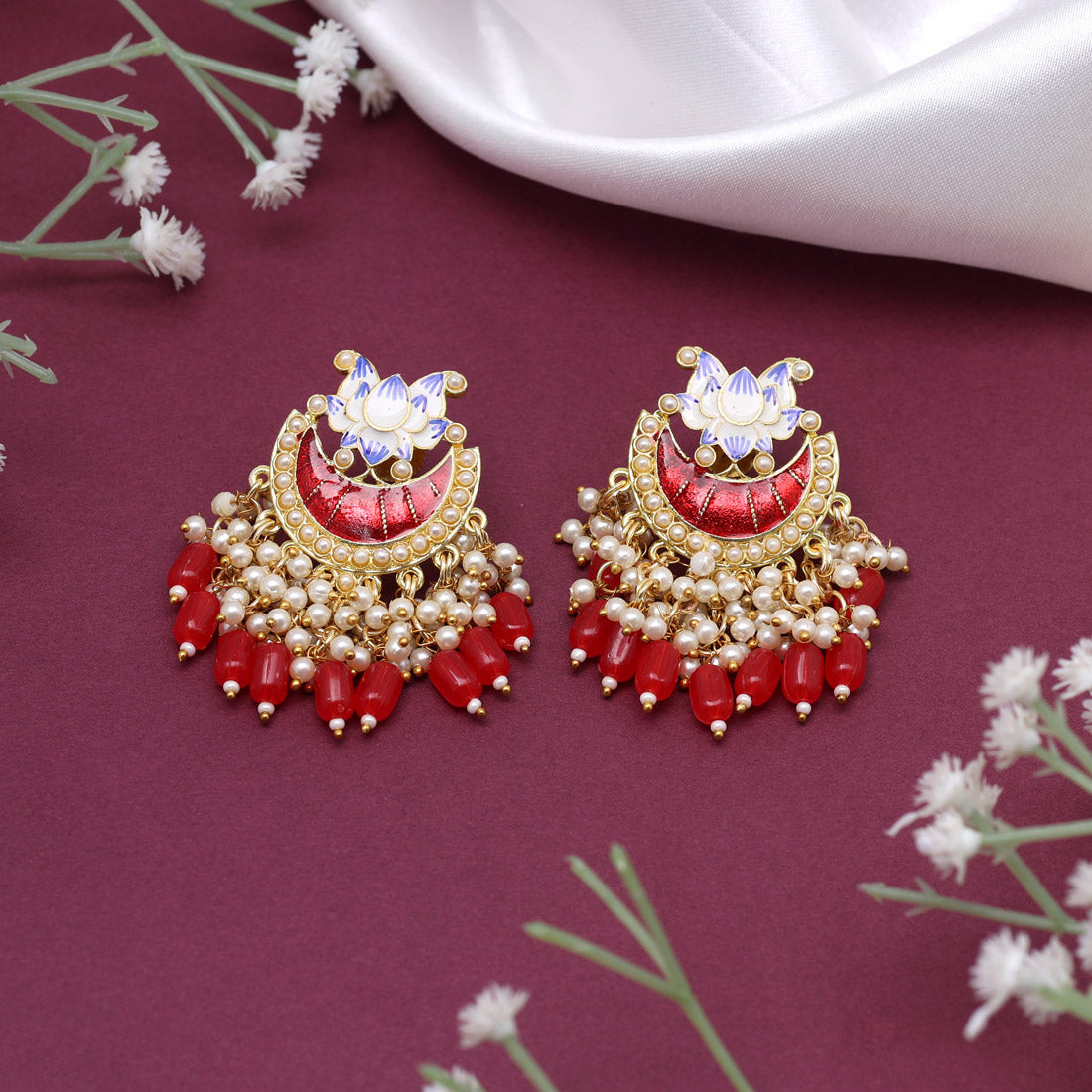 Red Color Meenakari Earrings (MKE1919RED)