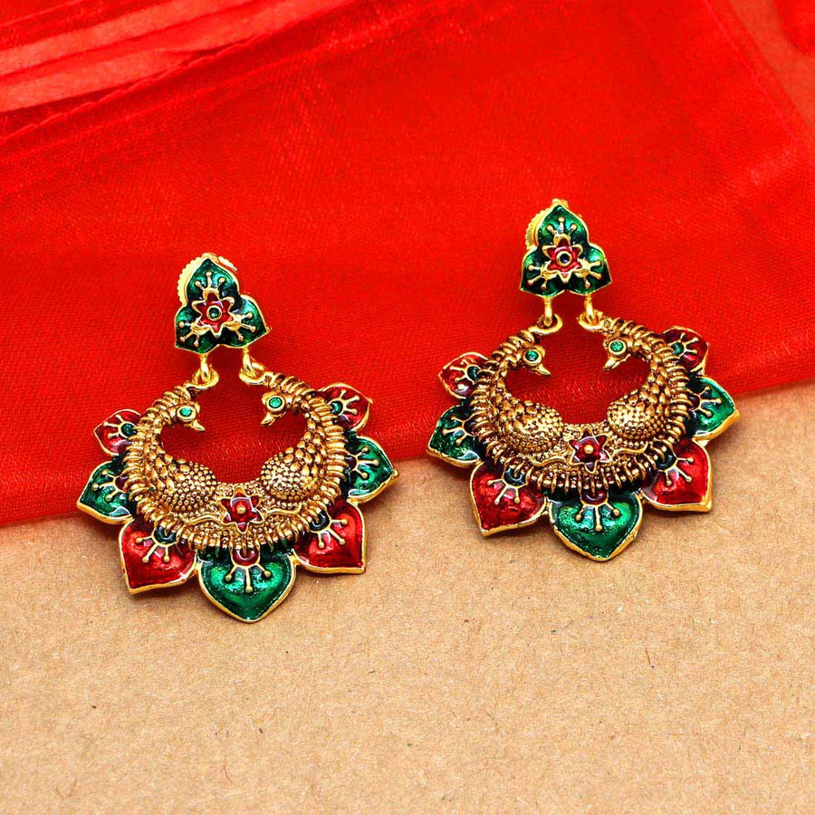 Maroon & Green Color Meenakari Earrings (MKE806MG)